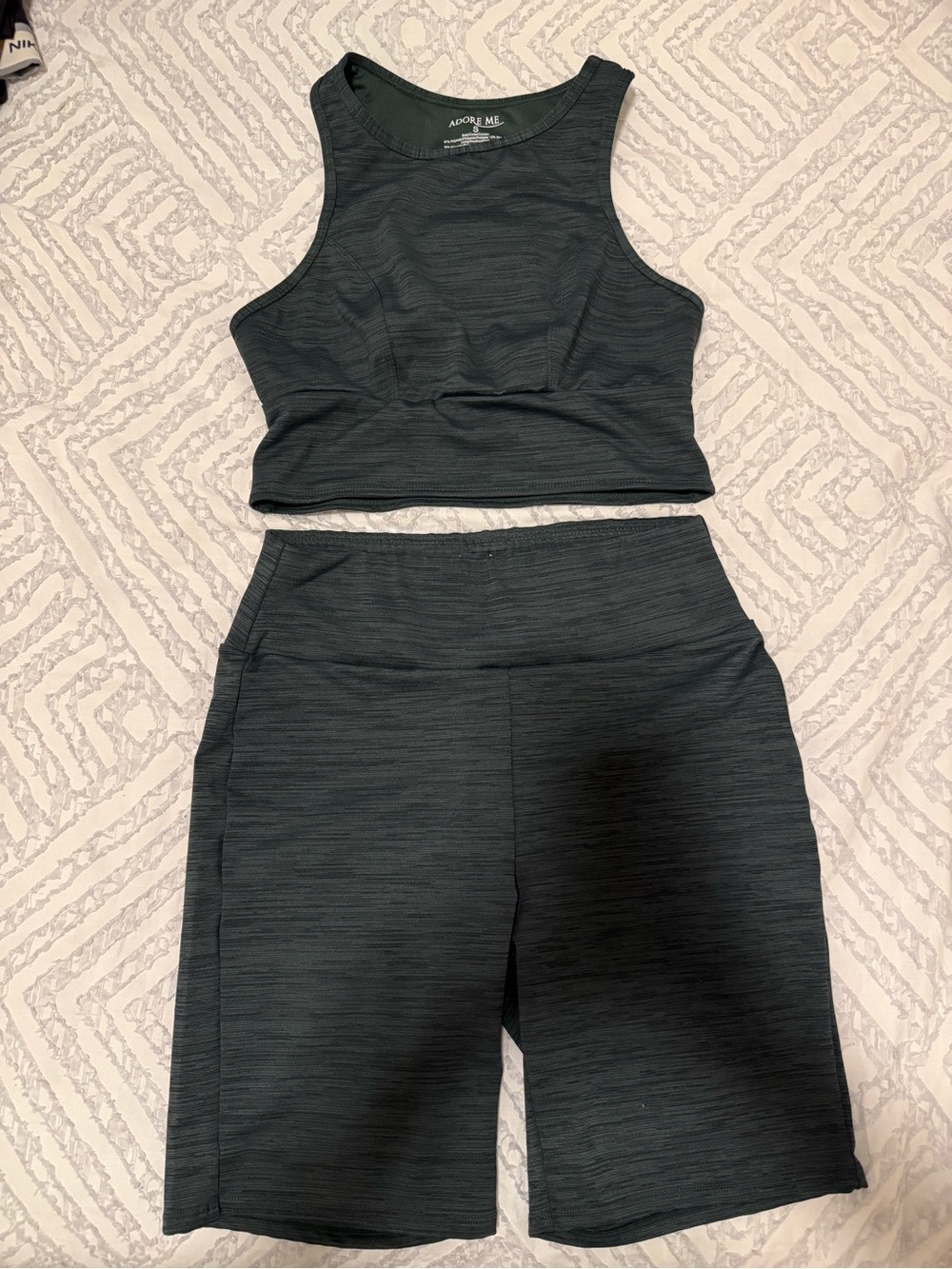 Adore Me Dark Green Heather High-Waist Bike Shorts Set